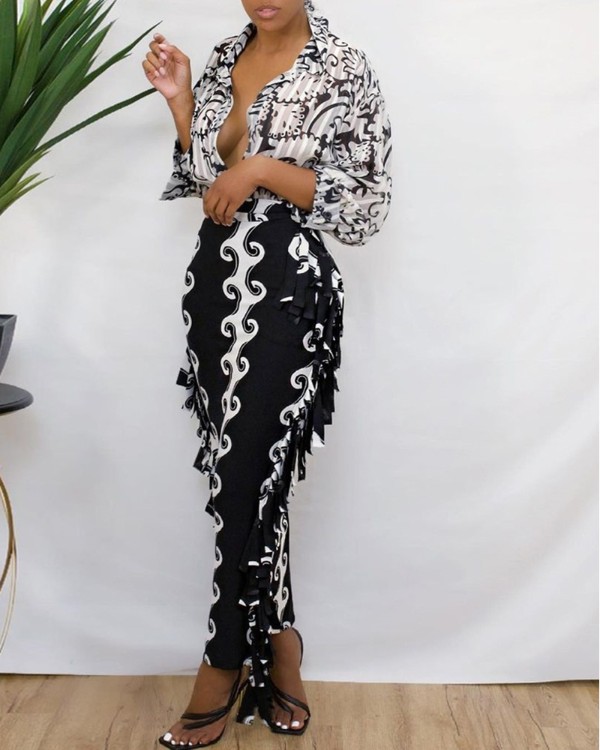 Tassel Design Graphic Print Maxi Skirt