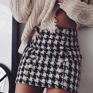 Houndstooth Print Button Decor Pocket Mini Skirt