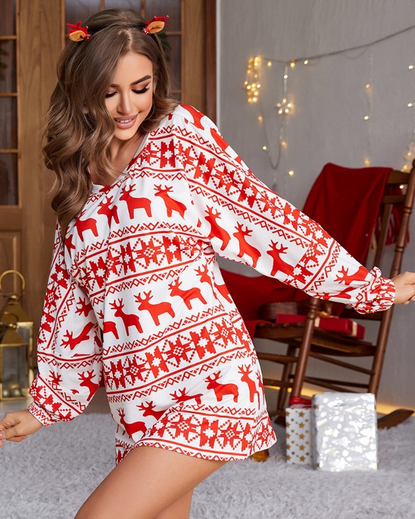 Christmas Fair Isle Pattern Print Crisscross Backless Casual Dress