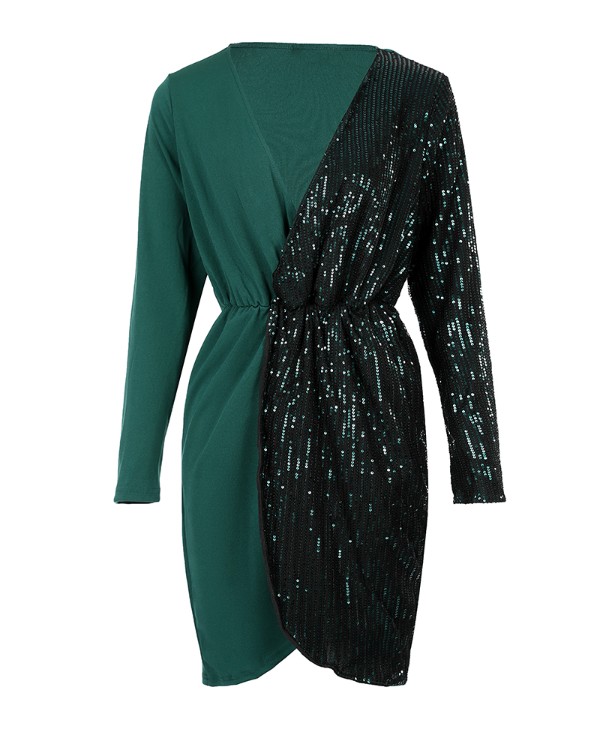 Contrast Sequin Long Sleeve Party Dress