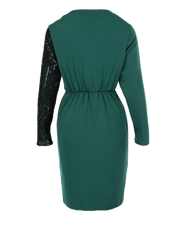 Contrast Sequin Long Sleeve Party Dress