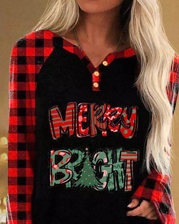 Christmas Tree Plaid Print Long Sleeve Casual Dress