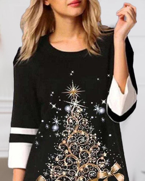 Christmas Tree Print Casual Dress