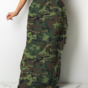Camouflage Print Tassel Design Skirt