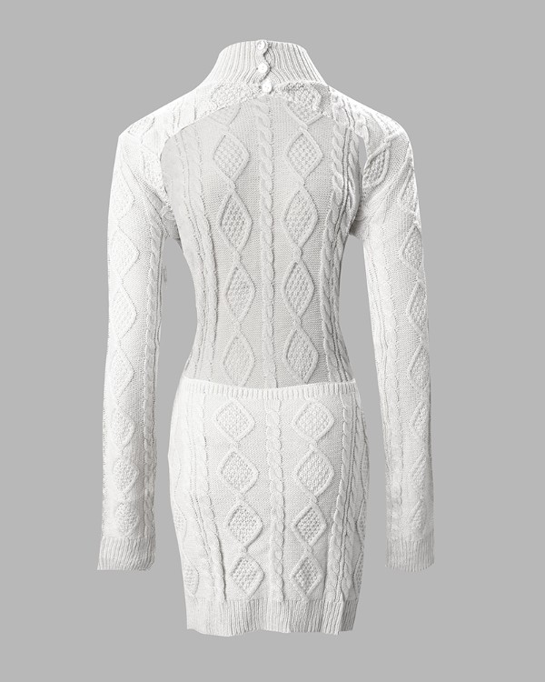 Backless Mock Neck Braided Bodycon Sweater Dress