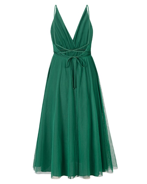 Crisscross Backless Sheer Mesh Evening Dress