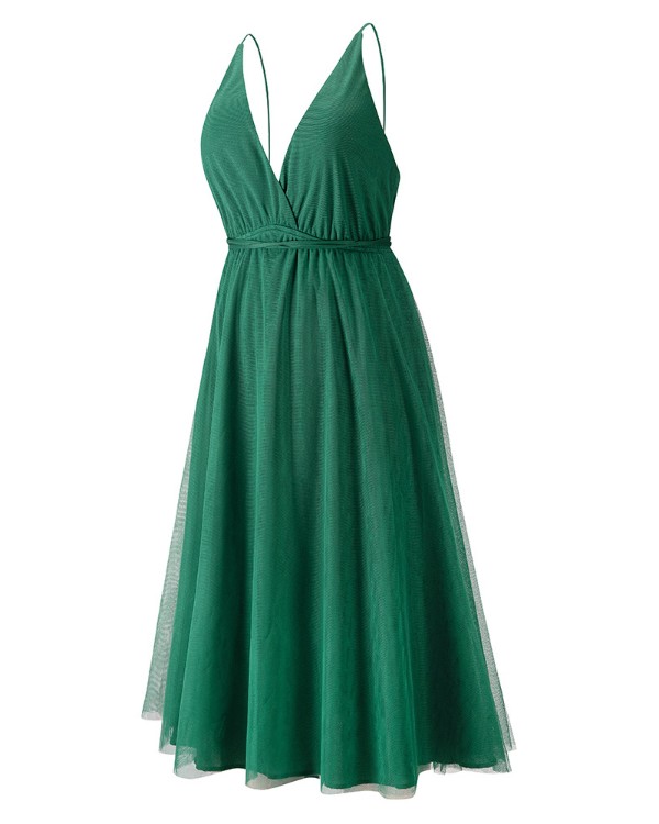 Crisscross Backless Sheer Mesh Evening Dress