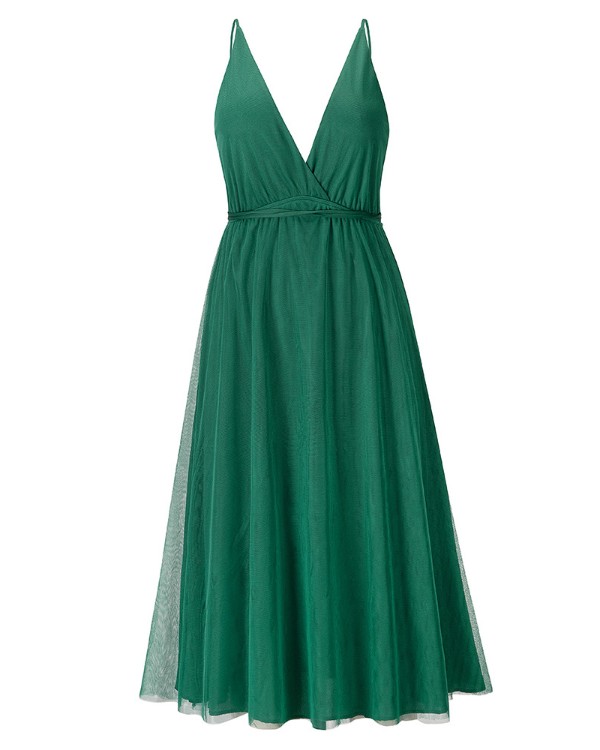 Crisscross Backless Sheer Mesh Evening Dress