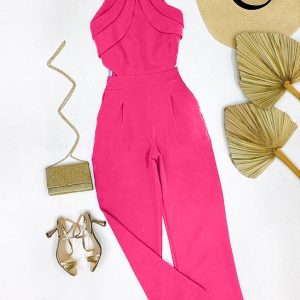 Chain Strap Ruched Wide Leg Jumpsuit