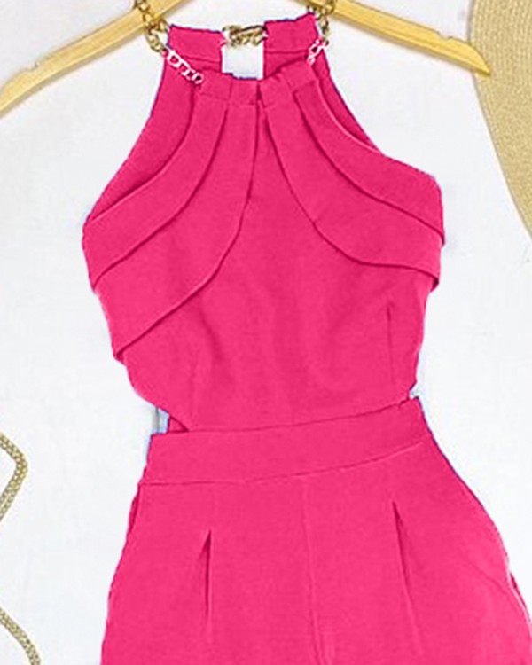 Chain Strap Ruched Wide Leg Jumpsuit