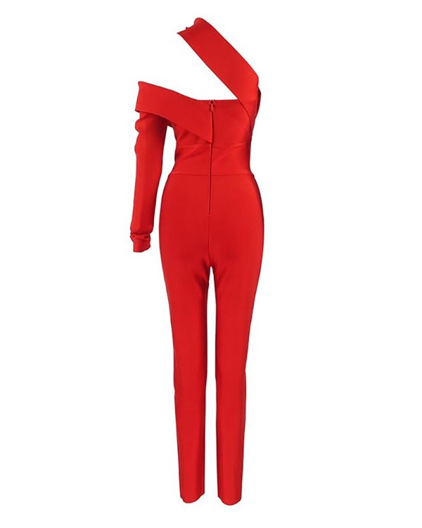 Asymmetrical Neck Buckled Skinny Jumpsuit
