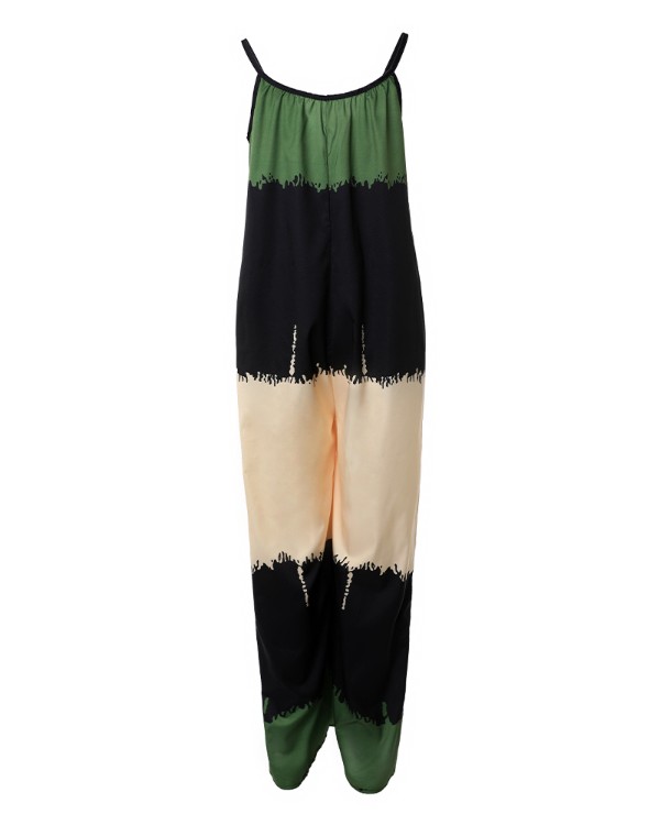 Colorblock Pocket Design Ruched Wide Leg Jumpsuit